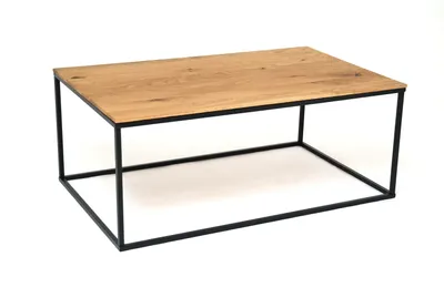 Zdjęcie produktu dla Couchtisch >2132< in Eiche Massiv, Gestell Matall schwarz - 100x40x60cm (BxHxT)