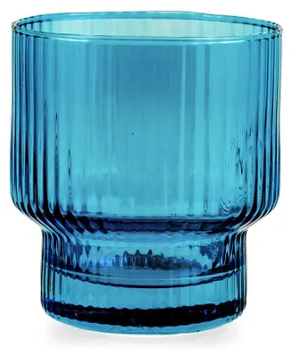 6er-Set blaue Gläser, 32 cl, gestreiftes Glas, stapelbar