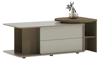 Produktbild von Moderner Couchtisch Beige und Braun mit Ablagefläche und Schubladen Wohnzimmer