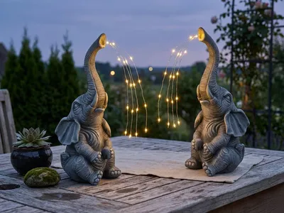 Produktbild von 2er Set Ausgefallene Solarleuchten für den Garten Elefantenlampe Grau, H: 32,5cm