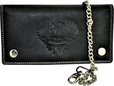 Produktbild von flevado Wild Büffel Leder Geldbörse Scull Totenkopf Biker Wildleder Brieftasche mit Kette