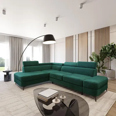 Produktbild von Masseno Ecksofa AVISE M L-S mit Schlaffunktion L-Form, Sofa mit Bettkasten, Wohnzimmersofa, Couch, Soffa, Bettsofa, Couchgarnitur- Grün, MONOLITH 37