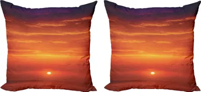 Immagine prodotto di ABAKUHAUS Set di copricuscini sull'oceano (2 pezzi), Stampa dell'alba sul mare, 60 x 60 cm, Arancione Rosso Viola