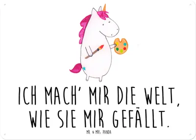 Produktbild von Mr. & Mrs. Panda tafel Einhorn Künstler DIN A5 - Weiß - Geschenk, Türschild, Unicorn, Metallbild, Malen, Stift, Schild, Blechtafel, Wandbild, Einhörner, Welt