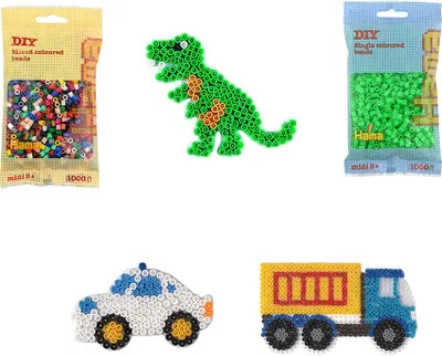 Produktbild von Hama Set Dino, Auto & Brummi mit 2000 Midi-Bügelperlen und Stiftplatten