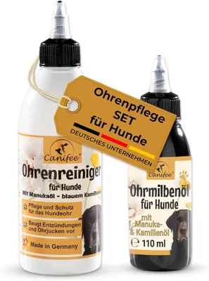 Produktbild von Canifee Ohrenpflege-Set für Hunde (Ohrenreiniger und Ohrmilbenöl)