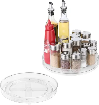Produktbild von Lazy Susan Drehteller, Drehplatte Küchen Kühlschrank Organizer, 23.5x3.6cm 360 Drehbar Gewürzregal für Schrank, Badezimmer, Unter der Spüle, Durchsichtiger