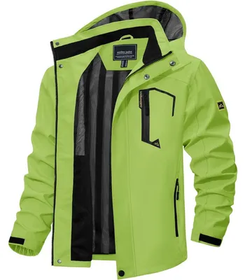 Produktbild von Herren Outdoorjacke Leicht Wasserabweisend Wanderjacke Übergangsjacke Funktionsjacke mit Abnehmbarer Kapuze XL Neongrün
