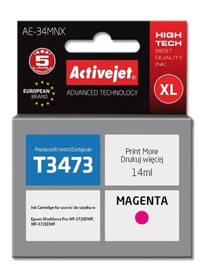 Produktbild von Activejet AE-34MNX Tintenpatrone (Ersatz für Epson 34XL T3473; Höchste; 14ml; magenta)