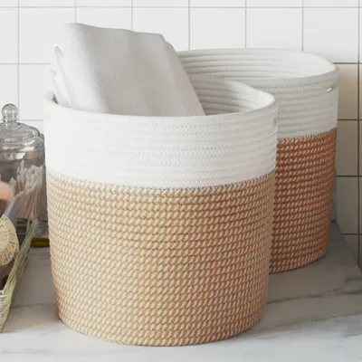 Produktbild von Aufbewahrungskörbe 2 Stk. - Hohe Qualität - Braun und Weiß Ø28x28 cm Baumwolle - Körbe CC21741