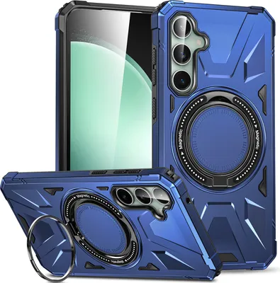 Produktbild von Hülle für Samsung Galaxy S23 FE Kompatibel mit MagSafe, Dual Layer Robuste Schutzhülle, Magnetischer Ringständer Blau
