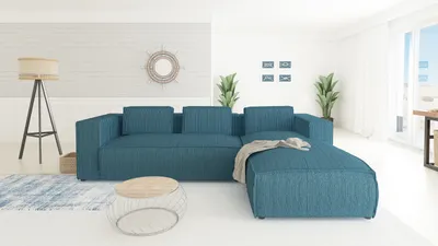 Produktbild von S-STYLE MÖBEL - Modernes Ecksofa Bello aus Türkis Cord mit Ottomane rechts und weichem Sitz, B/T/H: 262 cm / 176 cm / 64 cm