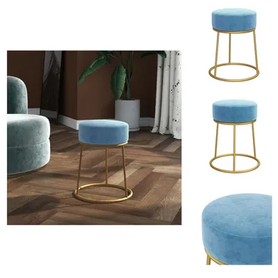 Immagine prodotto di vidaXL Sgabello rotondo in velluto azzurro - Sedie e sgabelli pieghevoli