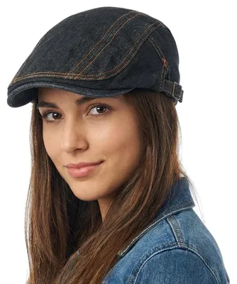 Obrázok produktu pre Štýlová čiapka typu "newsboy" pre pánov a dámy, nastaviteľná, model "Gatsby", denimová, čierna, veľkosť M-L