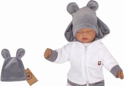 Obrázek produktu pro Z&Z Velurová, semišková čepička s oušky Teddy, šedá, vel. 68/74
