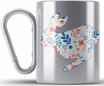 Produktbild von Trendation - Edelstahl Tasse Karabiner Ostern Ostergeschenke Kinder Jugendliche Geschenke Lustige Grafik Osterhase (Silber)