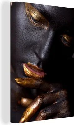 Produktbild von OneMillionCanvasses® - Leinwandbilder - 90x140 cm, Frau - Schwarz und Gold - Schwarz, Wandbilder Kunstdruck Wanddekoration - Wandschmucke - Schlafzimmer