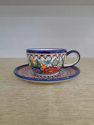 Produktbild von Bolesławiec Keramik Tasse mit Untertasse 210 ml Dekor 149