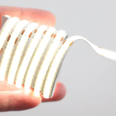 Produktbild von COB LED Streifen 5m 24V Warmweiß 3000K, CRI90 selbstklebend Lichtband ohne Punkte, LED Strip für Küche, Wohnzimmer, Bett Hintergrundbeleuchtung