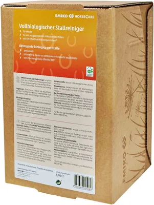 Produktbild von Emiko HorseCare Stallreiniger 5 Liter BagInBox vollbiologische Stallreiniger zur gründlichen Reinigung von Pferdeställen