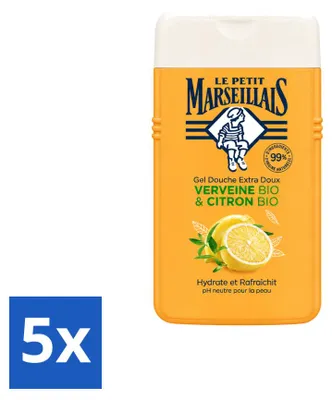 Image de 5 flacons de gel douche Le Petit Marseillais, citron et verveine, 250 ml chacun. Pack avantage