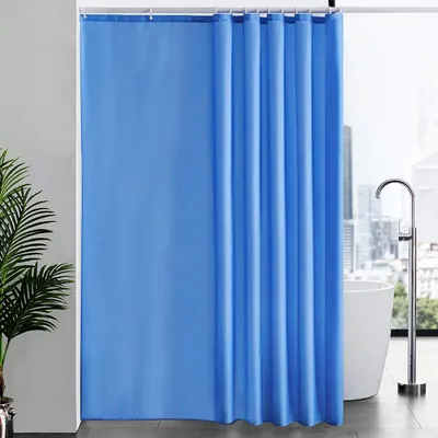 Image de Rideau de douche extra long, anti-moisissure, en polyester, bleu, 200x240 cm, avec 12 crochets, lavable