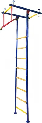 A colorful indoor climbing frame for children.