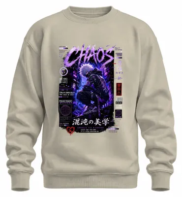 Obrázok produktu pre CHAOS – Mikina s kapucňou, štýl techwear, Japonsko, Y2K, cyberpunk, prírodná farba, veľkosť XXL