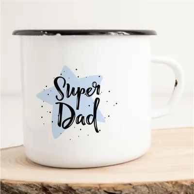 Produktbild von Huuraa Emaille Tasse Super Dad Geschenk Kaffeebecher Vintage 300ml Super Dad Präsent