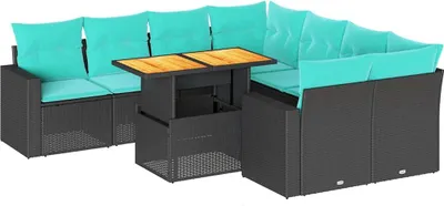 Produktbild von vidaXL 9-tlg. Garten-Sofagarnitur mit Kissen Schwarz Poly Rattan