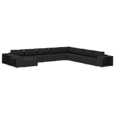 Produktbild von vidaXL 11-tlg. Garten-Lounge-Set mit Auflagen Poly Rattan Schwarz