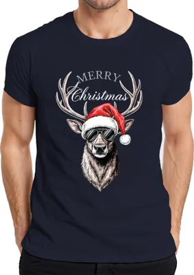 Produktbild von Rentier Weihnachten Merry Christmas Weihnachtsmütze Sonnenbrille Herren T-Shirt, Navy, S