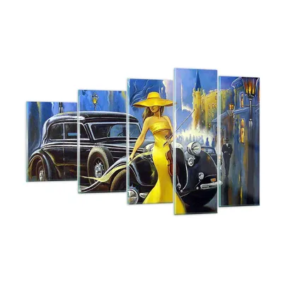 Produktbild von Bilder auf glas - frau retro stil - 100x60cm - Glasbilder - Wandbilder - Kunstdruck - zum Aufhängen bereit - Wanddekoration aus Glas - Glas Bilder - Wandbild auf Glas - 5 Teile - GEG100x60-3449