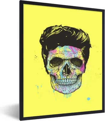 Produktbild von MuchoWow® Gerahmtes Poster Totenkopf - Frisur - Gelb - Regenbogen 30x40 cm - Poster mit Schwarzem Bilderrahmen Wandposter Rahmen Foto Bilder - Wanddeko - Kunstdrucke