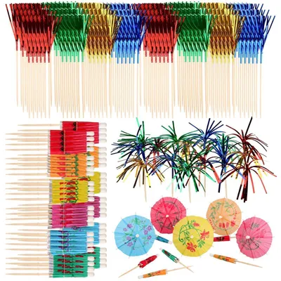 Productafbeelding van Cocktaildecoratieset, 200 stuks: 150 stukjes voor vuurwerkdecoratie, 50 paraputjes voor drankjes en desserts