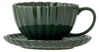 Produktbild von Bloomingville Tasse mit Untertasse LATINA Dunkelgrün Keramik 220 ml