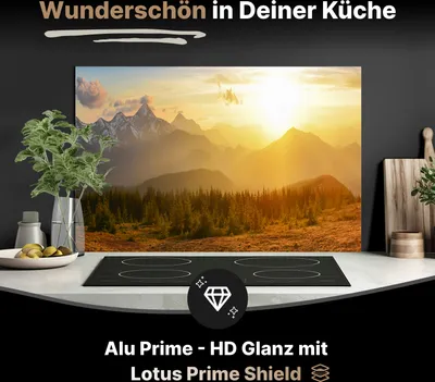 Produktbild von Spritzschutz Küchenrückwand aus Aluminiumverbund Glanz - 3mm - 100x40 cm  - Berge im Sonnenuntergang