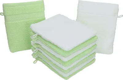 Produktbild von Betz 10 Stück Waschhandschuhe 16x21 cm PALERMO 100% Baumwolle  Farbe: weiss / grün
