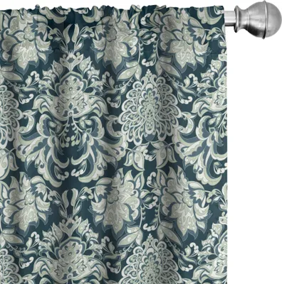 Produktbild von ABAKUHAUS Jahrgang Vorhänge, Gardinen, Viktorianisches barockes Laub verlässt Muster mit Nachbildungativen Strudeln, 2 Stück 75 x 225 cm, Weises Grün Dunkelblau