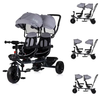 Immagine prodotto di Chipolino Triciclo gemellare Hip Hop, per due bambini, fino a 40 kg, sedili girevoli a 360°, grigio e nero