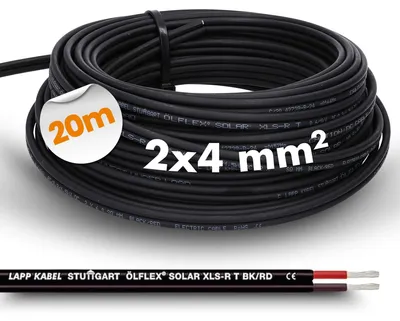 Obrázok produktu pre 2x4mm² solárny kábel - dvojžilový kábel, čierna a červená farba, 20 metrov