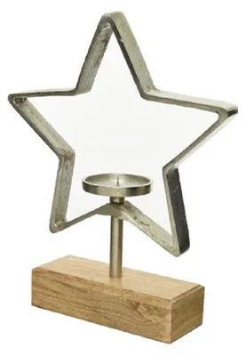 Produktbild von Kerzenhalter Kerzenleuchter Kerzenständer Sternform Alu silber H 36 cm