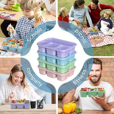 Immagine prodotto di Contenitore per il pranzo riutilizzabile a 4 scomparti con 2 contenitori per salse