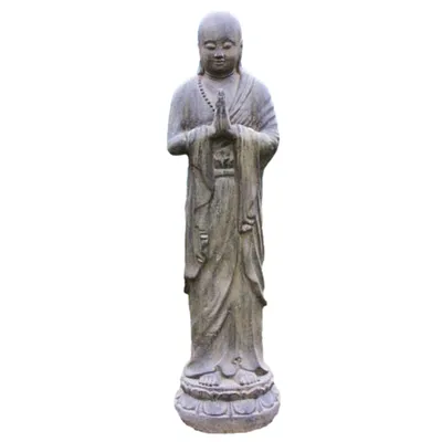 Produktbild von Buddha Figur Handhaltung Begrüssung, Mönch stehend, aus Steinguss Neu Frostfest Witterungsbeständig, Steinfigur zur Gartengestaltung AP-Stmo-125af