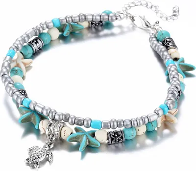 Produktbild von Fußkettchen Damen Schildkröte– sommerlicher Boho Modeschmuck, J0162 Schildkröte