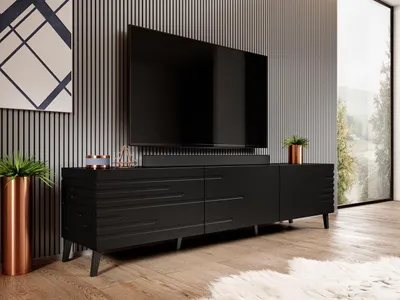 Produktbild von MIRJAN24 TV-Lowboard Nova 3D, TV-Tisch mit 3 Türen, Modern Wohnzimmer TV-Kommode, Stilvoll Kolektion (Farbe: Schwarz)