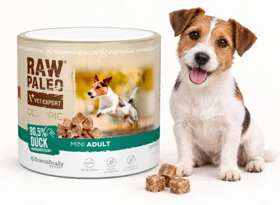 Obrázek produktu pro Pamlsek pro psy VetExpert Raw Paleo Olympic, kuřecí, mini, 90 g, hypoalergenní, Obrázek vytvořený pomocí AI