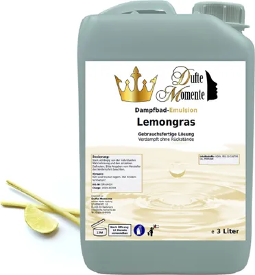 Produktbild von Dufte Momente | Dampfbad Emulsion 3 Liter | Lemongras | gebrauchsfertig | vegan und ohne Tierversuche | hergestellt in Deutschland