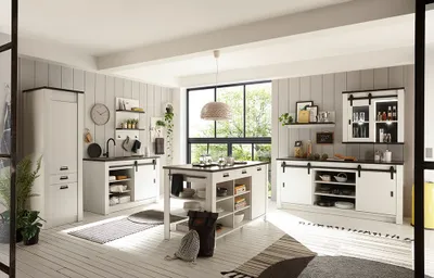 Produktbild von Küchen Komplett Set 7-teilig im Industrial Style SHELTON-61 in Pinie Weiß mit anthrazit