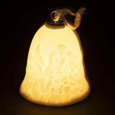 LED-Glocke aus Keramik, weiß, 9,4 cm, Weihnachtsdeko